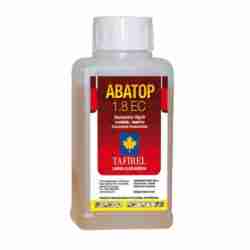 insecticida acaricida abatop frente del envase de 100ml con etiqueta roja y datos